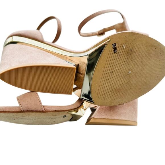 J Lo Janess Open Toe Wedge Sandal Nude Heel Size 9 Gold Silver Metallic - Picture 7 of 8